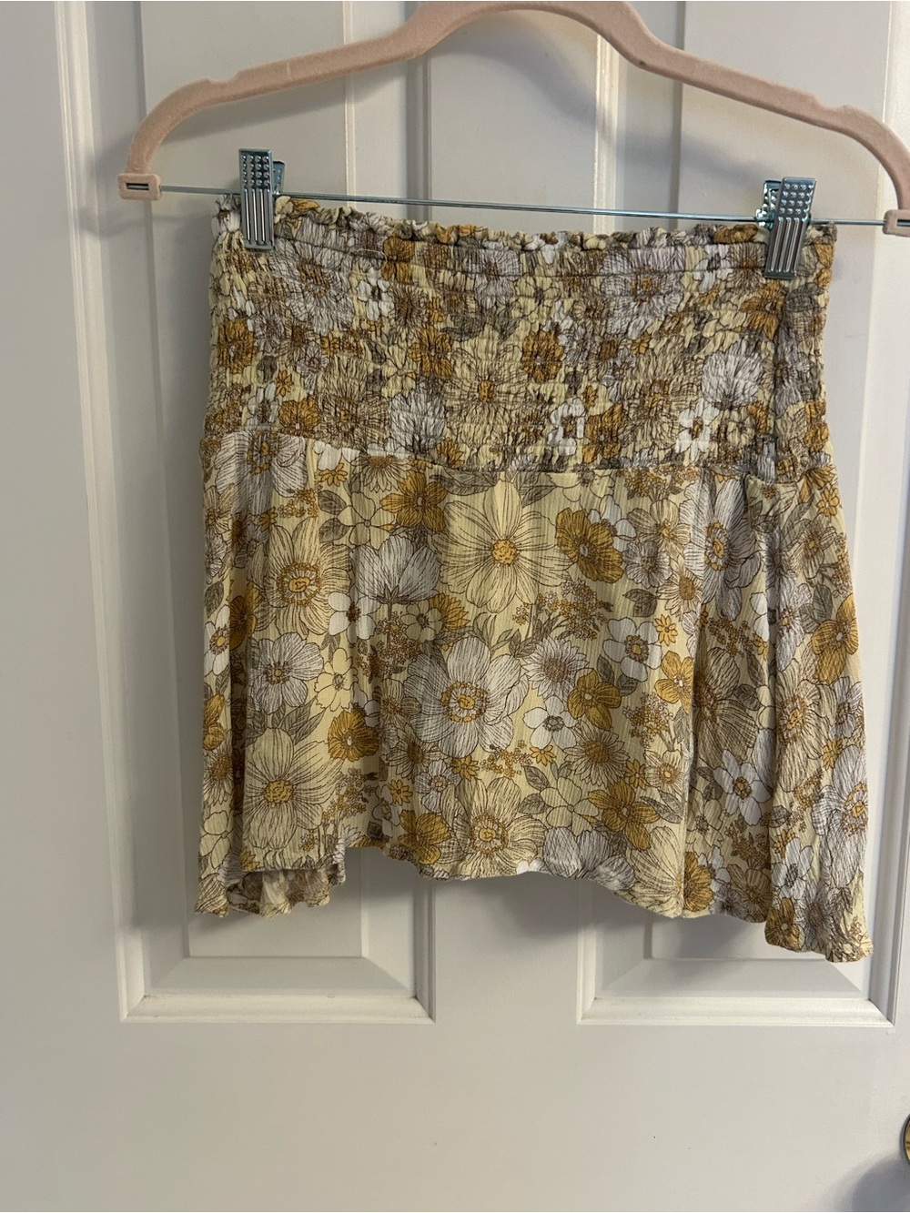 abercrombie kids Yellow Cream Floral Smocked Mini Skirt